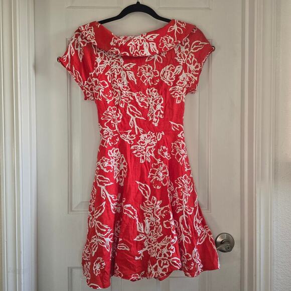 Free People a thing called love mini dress Linen Blend Florral Red Coral Size 4 - Picture 5 of 10